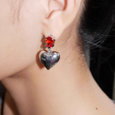 Heart And Diamante Earrings - Pair