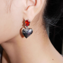 Heart And Diamante Earrings - Pair