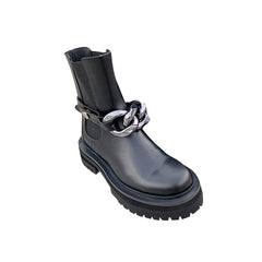 Chain Embellished Leather Ankle Boots