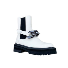 Chain Embellished Leather Ankle Boots
