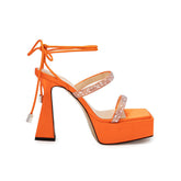 Diamante Lace Up Platform Sandals