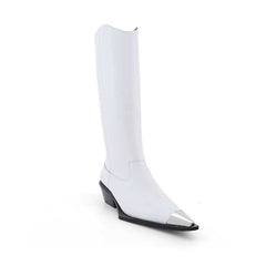 Metal Plated Knee High Western Cowboy Boots