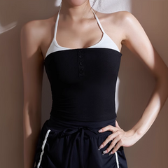 Yoga Pilates Bi-Color Button Fitted Sports Bra