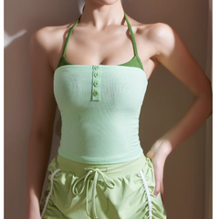 Yoga Pilates Bi-Color Button Fitted Sports Bra