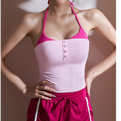 Yoga Pilates Bi-Color Button Fitted Sports Bra