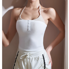 Yoga Pilates Bi-Color Button Fitted Sports Bra