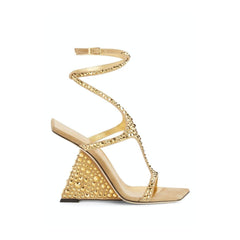Diamante Ankle Strap Wedged Heel Sandals