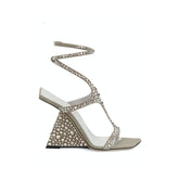 Diamante Ankle Strap Wedged Heel Sandals