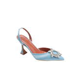 Diamante Embellished Satin Mid Heel Sandals - 8.5c