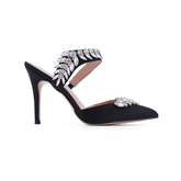 Diamante Strap Satin High Heel Mules Sandals