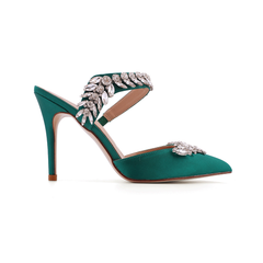 Diamante Strap Satin High Heel Mules Sandals
