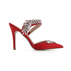 Diamante Strap Satin High Heel Mules Sandals