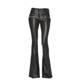 Lace Up Leather Flared Pants