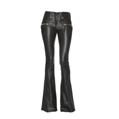 Lace Up Leather Flared Pants