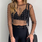 Pearl Embellished See-Through Top