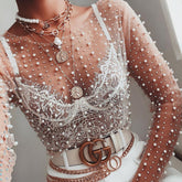 Pearl Embellished See-Through Top