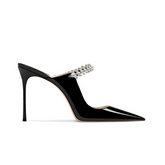 Diamante Mid Heel Mules Sandals - 8cm