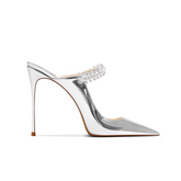 Diamante High Heel Mules Sandals - 10cm