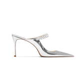 Diamante Mid Heel Mules Sandals - 6cm