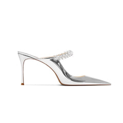 Diamante Mid Heel Mules Sandals - 6cm