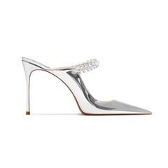 Diamante Mid Heel Mules Sandals - 8cm