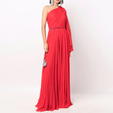 One Shoulder Fold Hem Evening Dress Gown