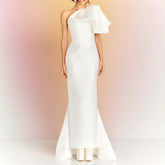 One-Shoulder Ruffled Evening Dress Gown