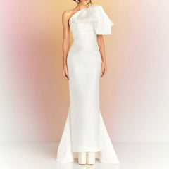 One-Shoulder Ruffled Evening Dress Gown