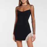 Diamante Fringed Mini Evening Dress Gown