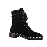 Lace Up Suede Biker Ankle Boots