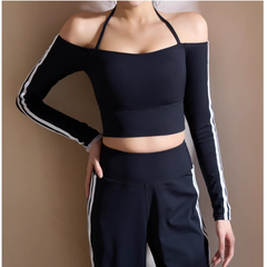 Yoga Pilates Off-Shoulder Fitted Fitness Top