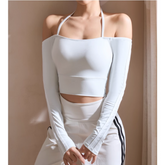 Yoga Pilates Off-Shoulder Fitted Fitness Top