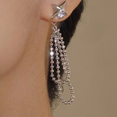 Diamante Star Long Earrings - Pair