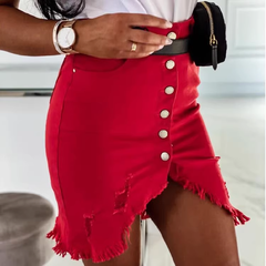 Button Denim Mini Skirt