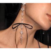 Diamante Bow Asymmetric Earrings - Pair