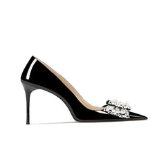 Pearl Bow Mid Heel Pumps - 6cm