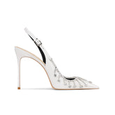 Diamante Fringed Mid Heel Sandals - 8cm