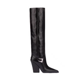 Buckled Block Heel Knee High Boots