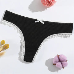 10pcs Lace Trim Cotton T-back Underwear