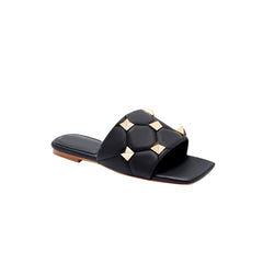 Studded Leather Flat Slippers Slides