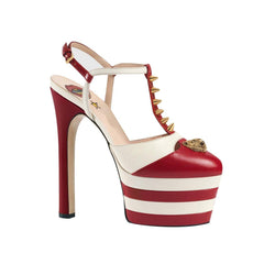 Striped T-Strap High Heel Platform Sandals