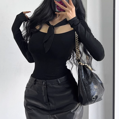 Lace Up Long Sleeves Top