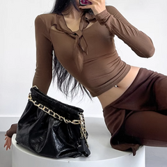 Lace Up Long Sleeves Top