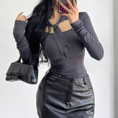 Lace Up Long Sleeves Top