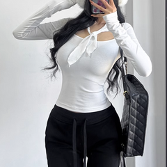 Lace Up Long Sleeves Top