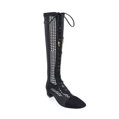 Lace Up Knee High Mesh Summer Boots