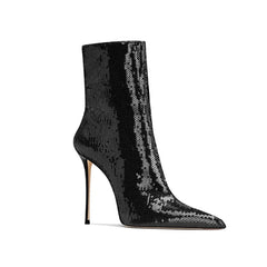 Sequinned Stiletto Heel Ankle Boots - 8cm