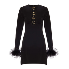 Fur Cut Out Mini Evening Dress Gown