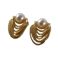 Pearl And Chain Earrings - Pair