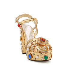 Diamante Studded Block Heel Platform Sandals